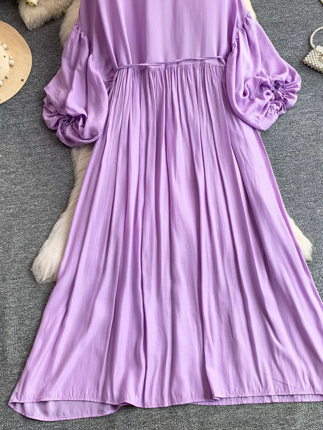 Balloon Sleeve Tie-Waist Dress