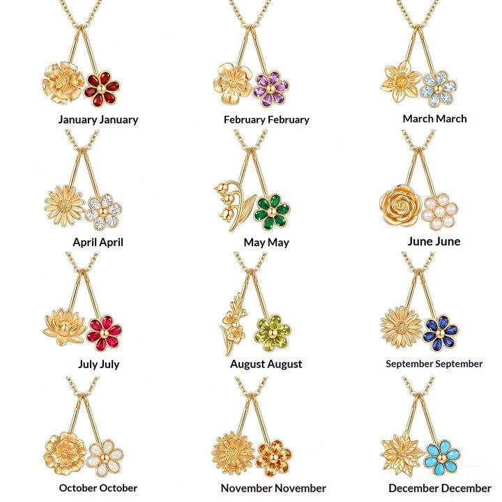December Flower Pendant Birthstone Necklace