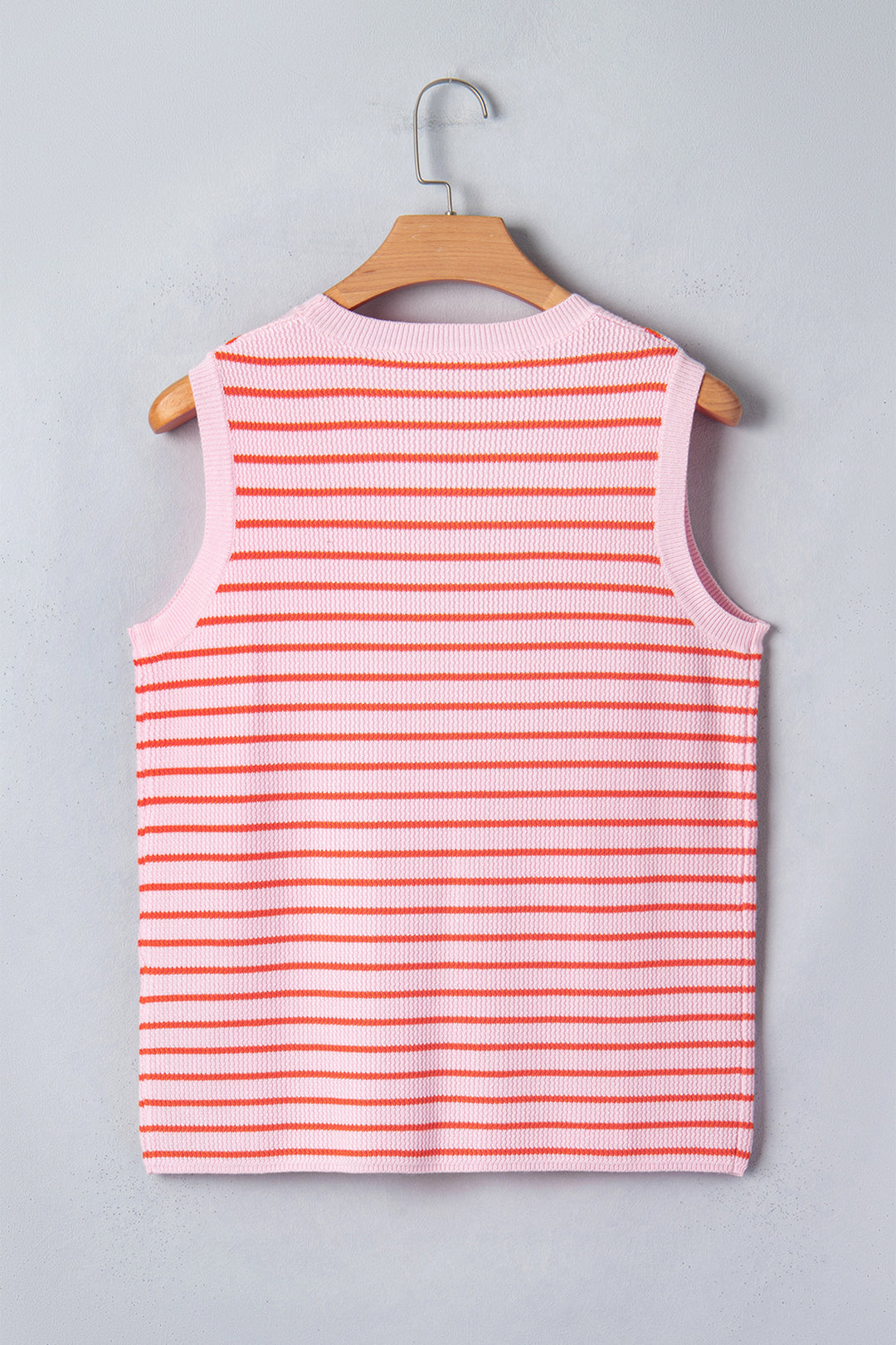 Pink Stripe Textured Knit Sleeveless Casual Sweater Top
