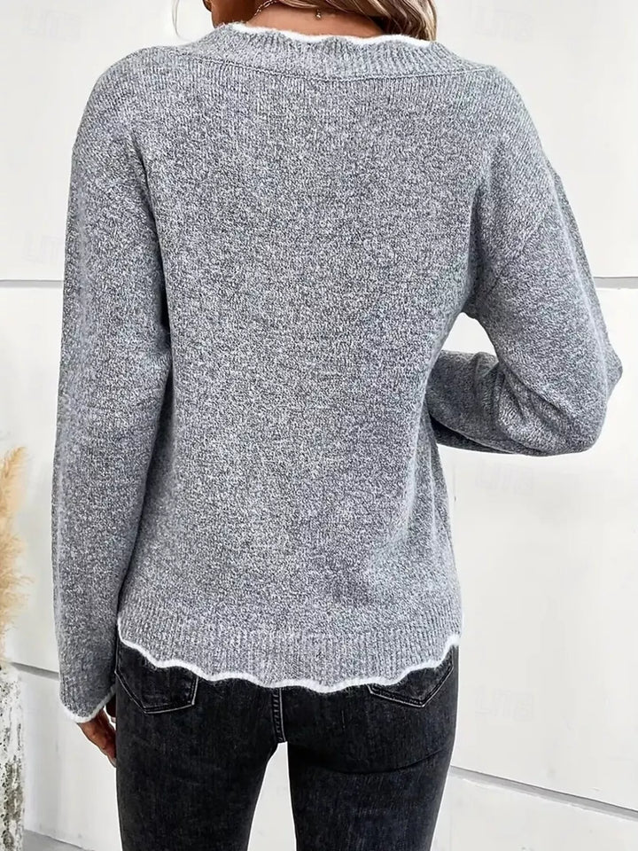 Contrast Trim V-Neck Sweater