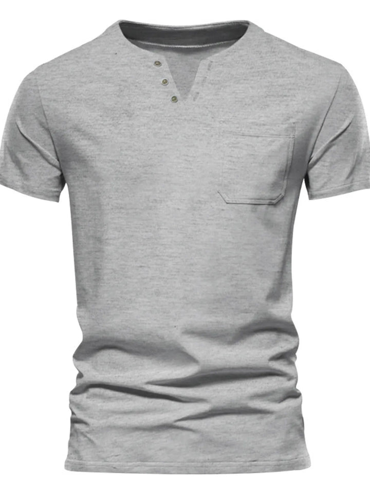 Men's Full Size Notched Henley T-Shirt with Chest Pocket Plus Size