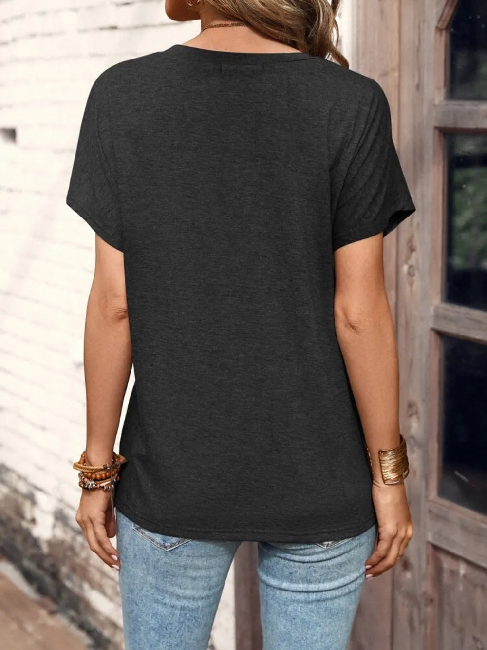 Half Button Short Sleeve Top