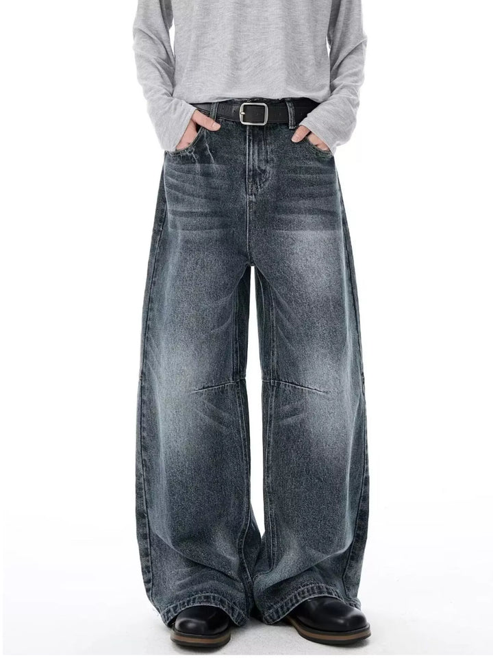 Men's Full Size Vintage Wash Wide Leg Jeans Plus Size