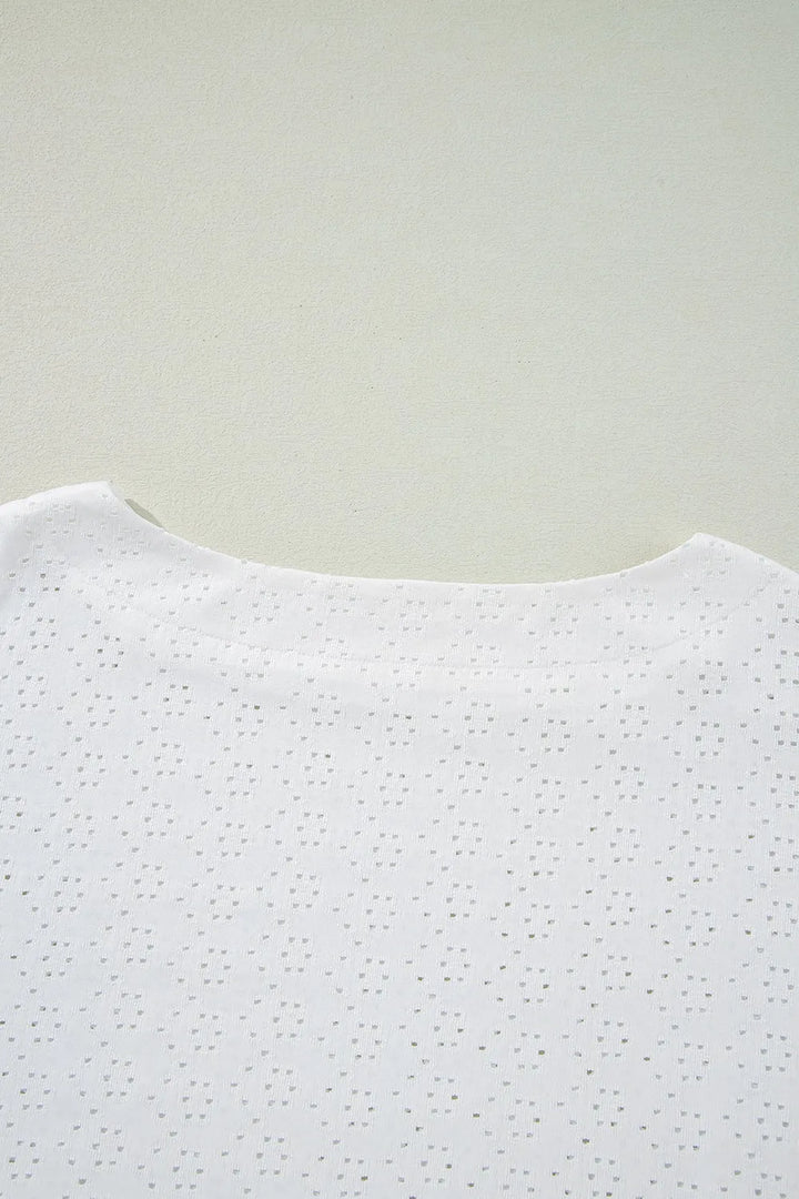 Eyelet Pattern Boat Neck Casual Tee