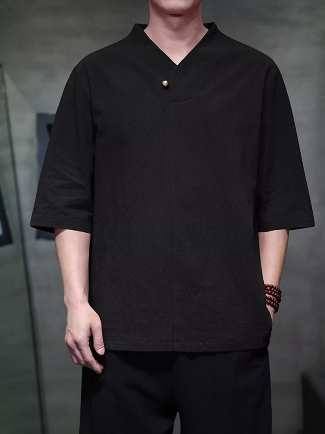Men's Plus Size Solid Color 3/4 Sleeve Shirt