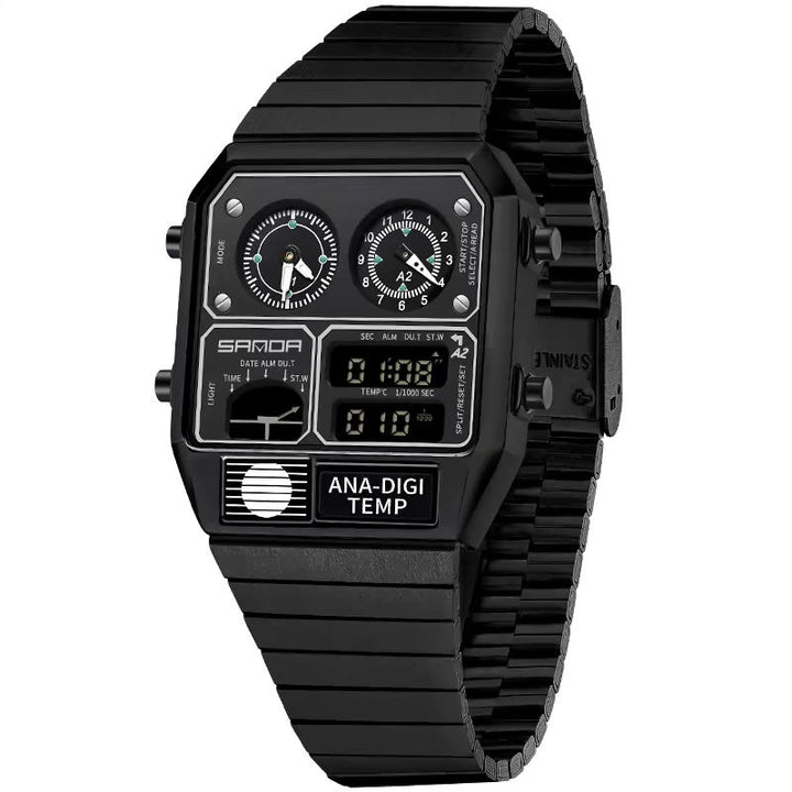 Multifunctional Retro Square Waterproof Mens Watch With Temperature Measurement