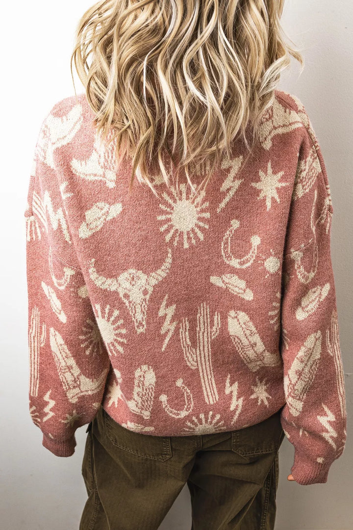 Western Graphic Round Neck Sweater