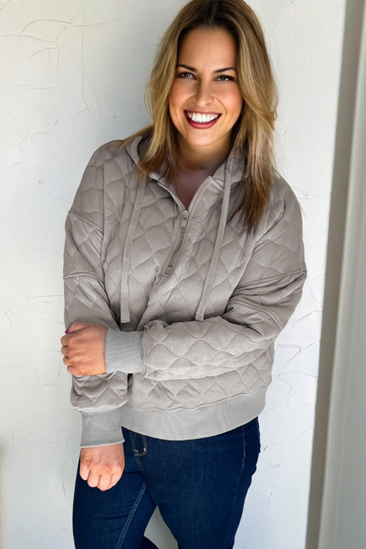 Gray Quilted Quarter Zip Plus Size Hoodie