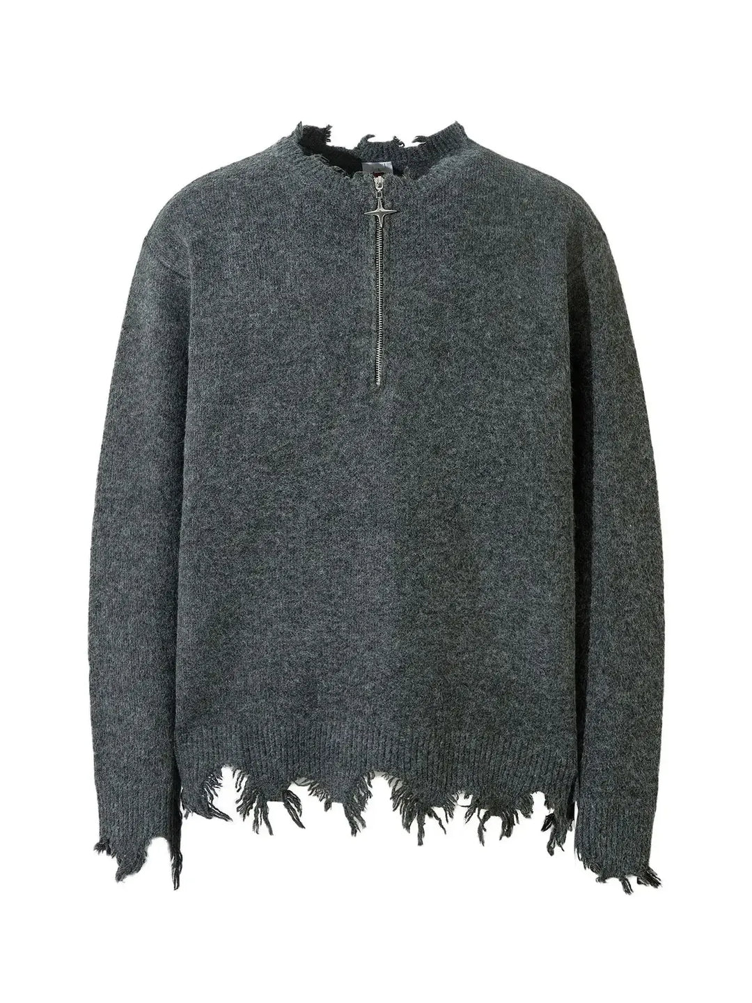 Men's Distressed Hem Half-Zip Sweater