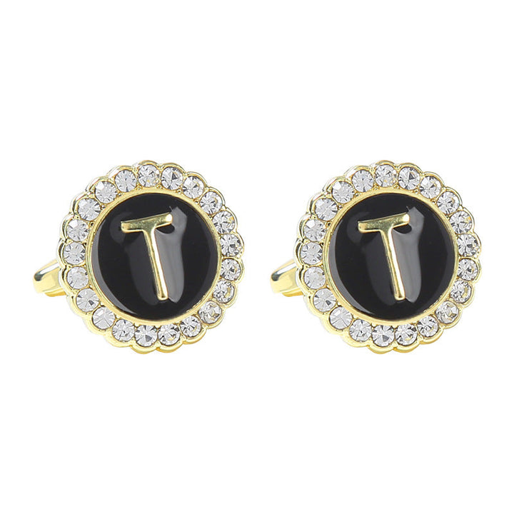 Round Diamond French Cufflinks Men's 26 Letters