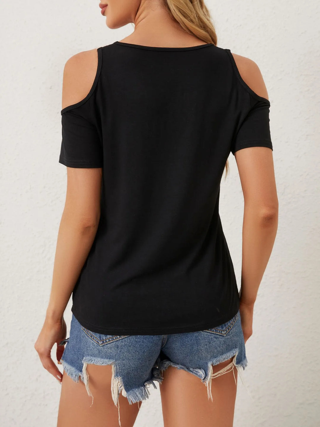 Cold Shoulder Lace V-Neck Blouse