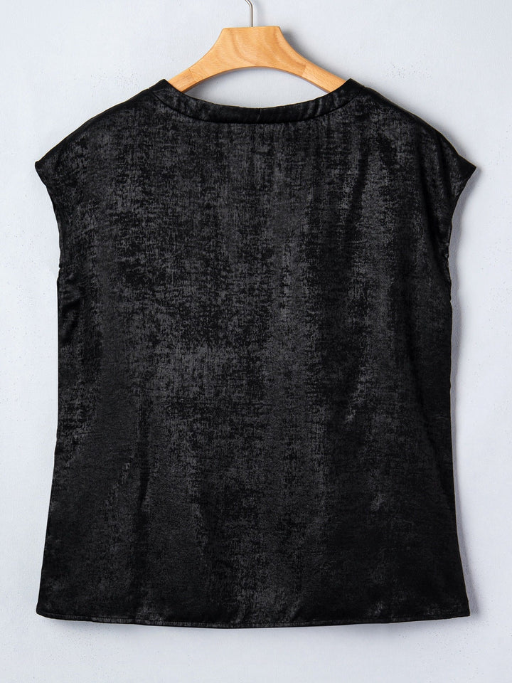Metallic Round Neck Cap Sleeve Tee