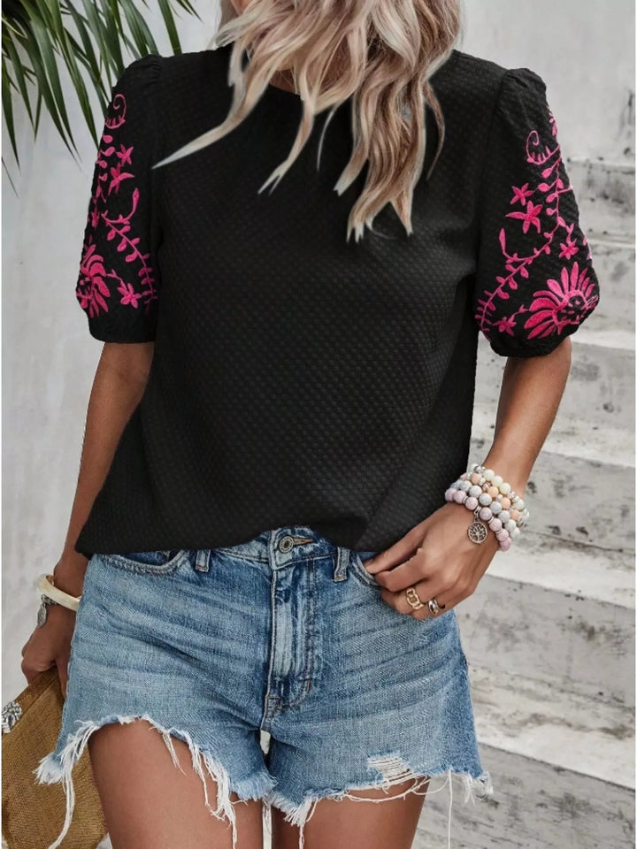 Embroidered Puff Sleeve Blouse