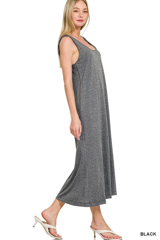 Zenana French Terry Twisted Strap Midi Dress