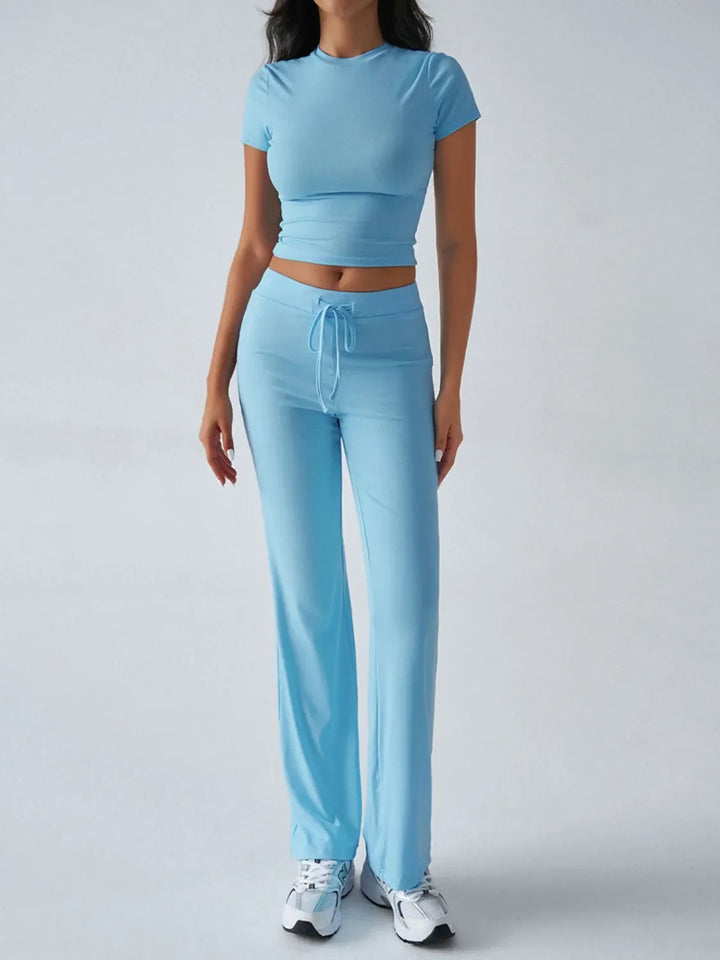 Round Neck Short Sleeve Top and Pants Set