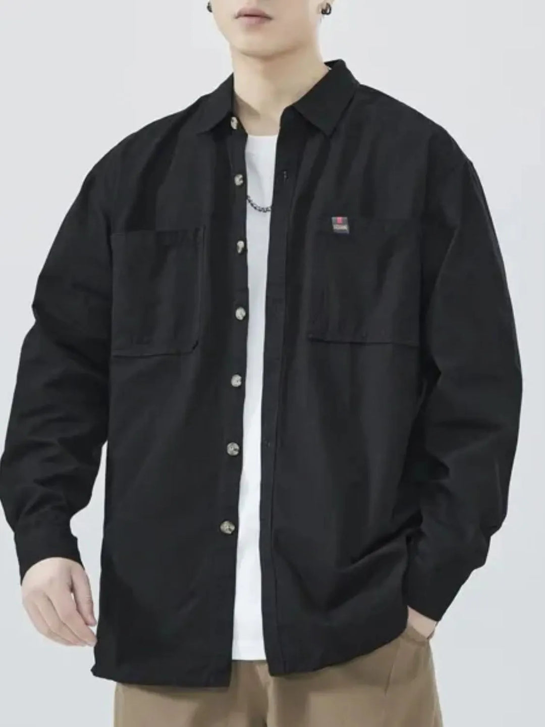 Men's Plus Size Button Down Shirt with Chest Pocket