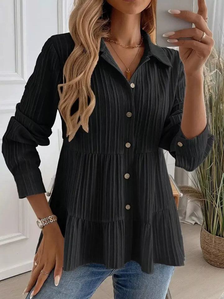 Button-Down Long Sleeve Tiered Shirt