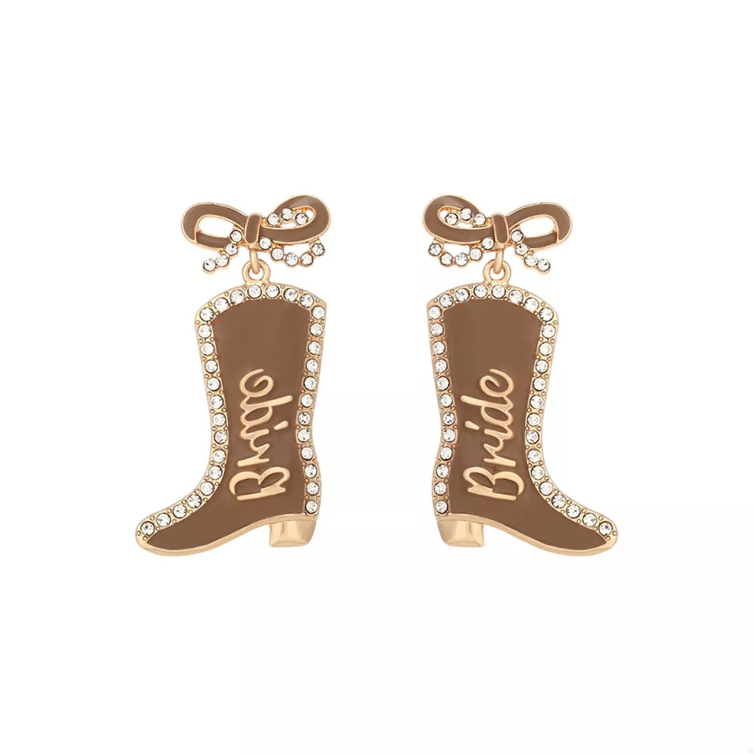 Cowgirl Boot Dangle Earrings with Bow