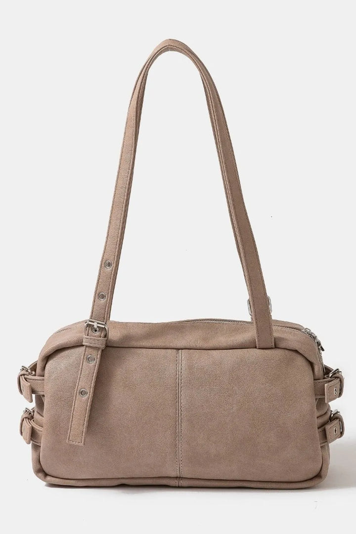 Fame Multi Grommet Belt Strap Rustic Rectangular Hand Bag