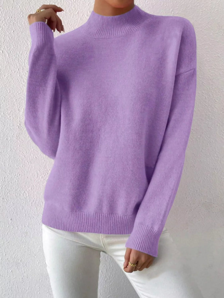 Mock Neck Dropped Shoulder Sweater