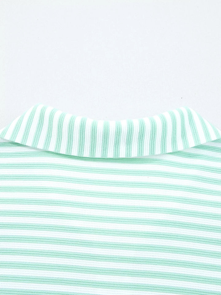 Stripe Quarter Zip Collar Long Sleeve Top