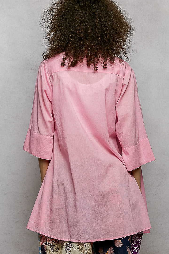 POL Floral Embroidered Half Sleeve Cotton Shirt