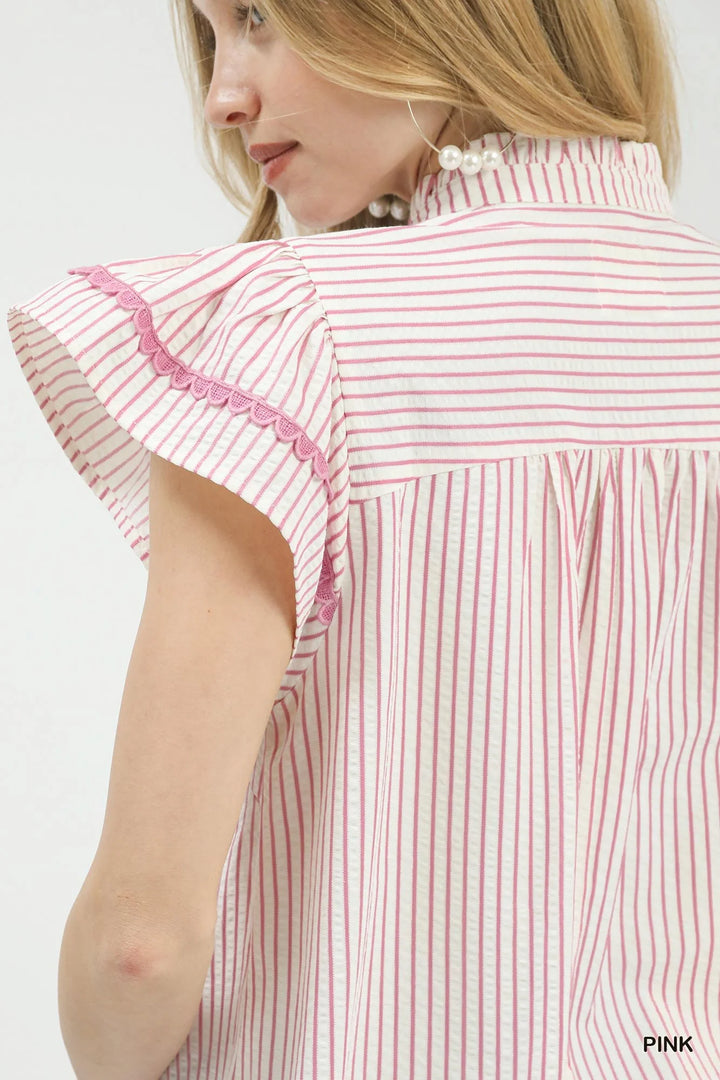 Umgee Striped Flutter Sleeve Top