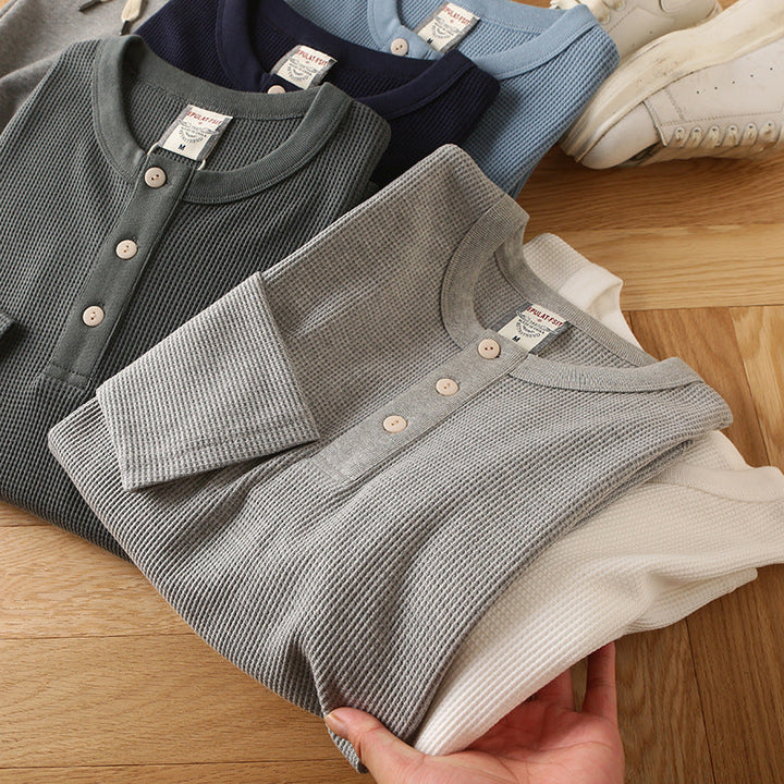 European And American Men's Cotton Waffle-Weave Long-Sleeve T-Shirt Base Layer