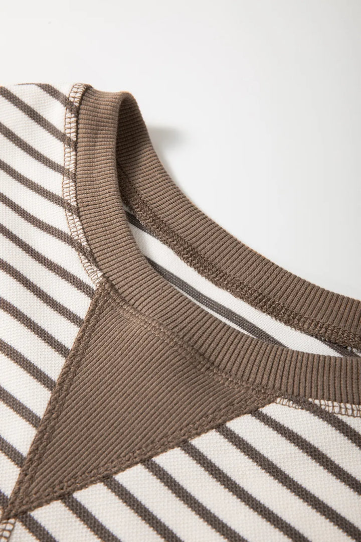 Contrast Striped Ruffle Short Sleeve Top