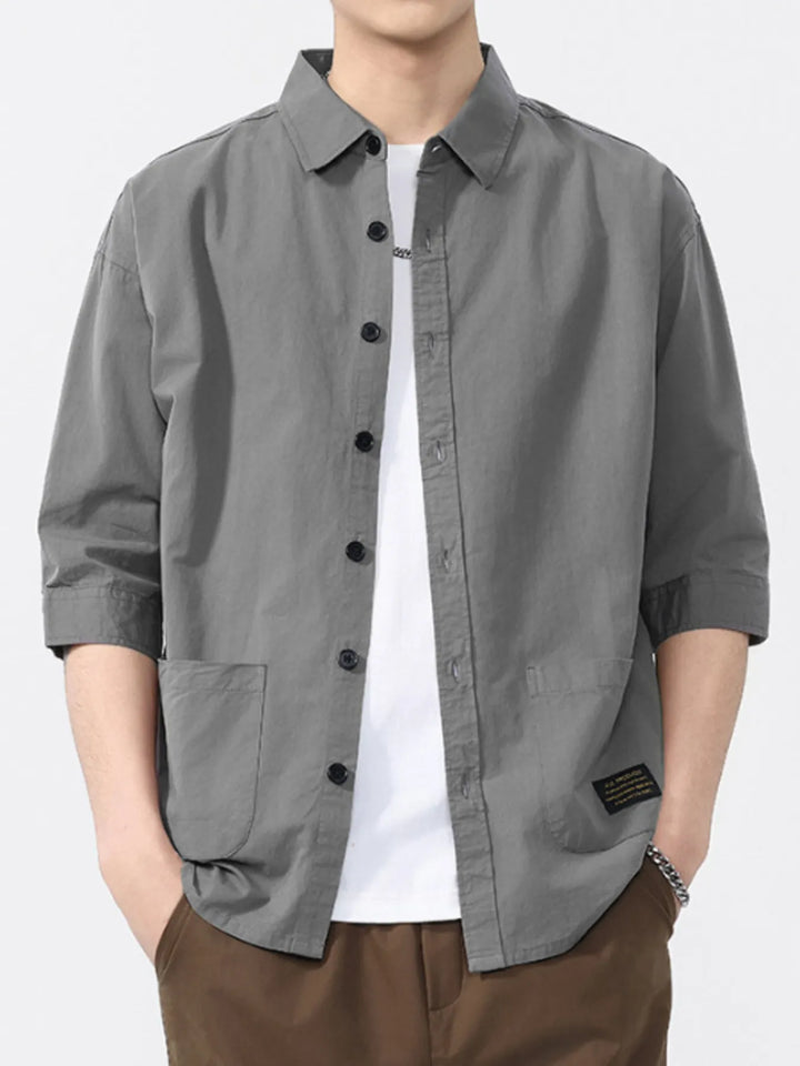 Men's Plus Size Button Up 3/4 Sleeve Shirt