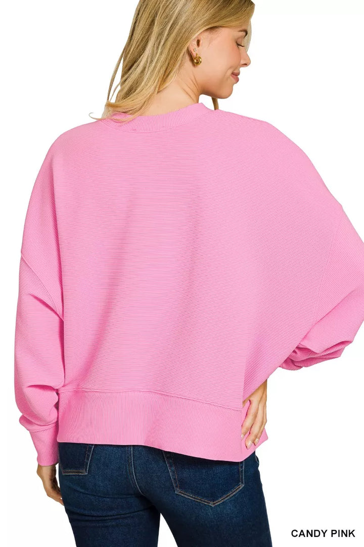 Zenana Ribbed Round Neck Pullover and Shorts Set