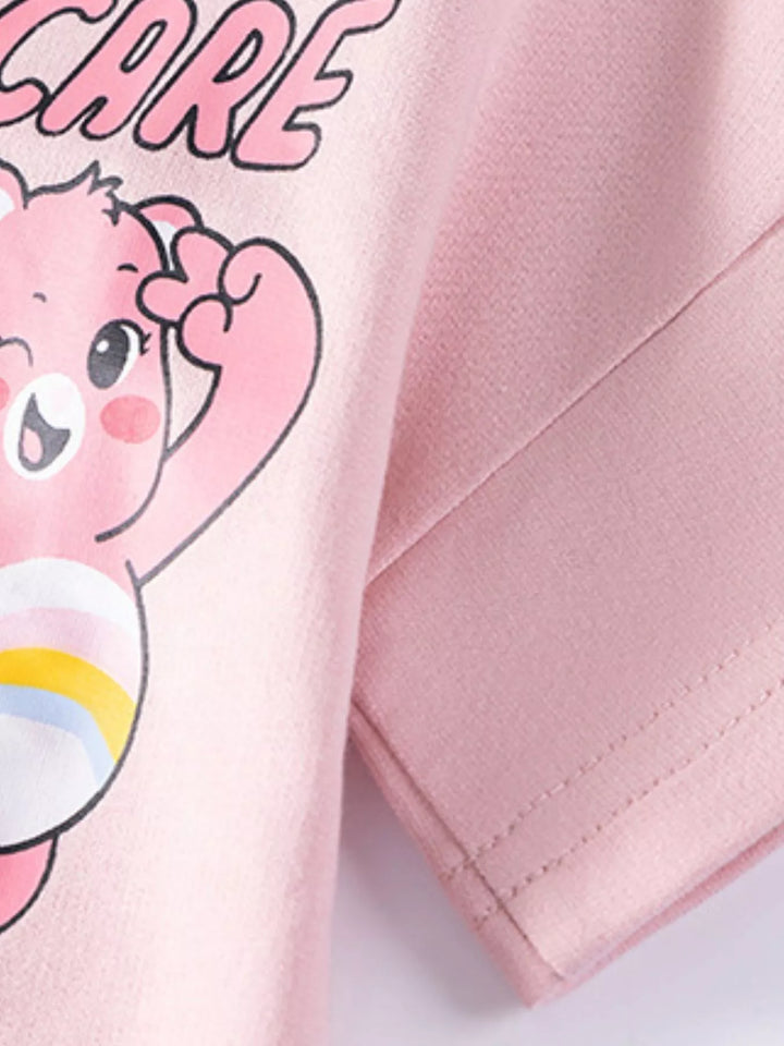 Children's Bear Graphic Short Sleeve Sweatshirt Dress