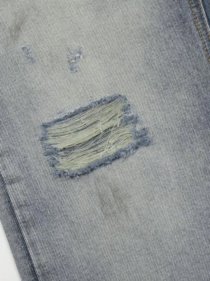 Men's Vintage Washed Gradient Distressed Flare Jeans