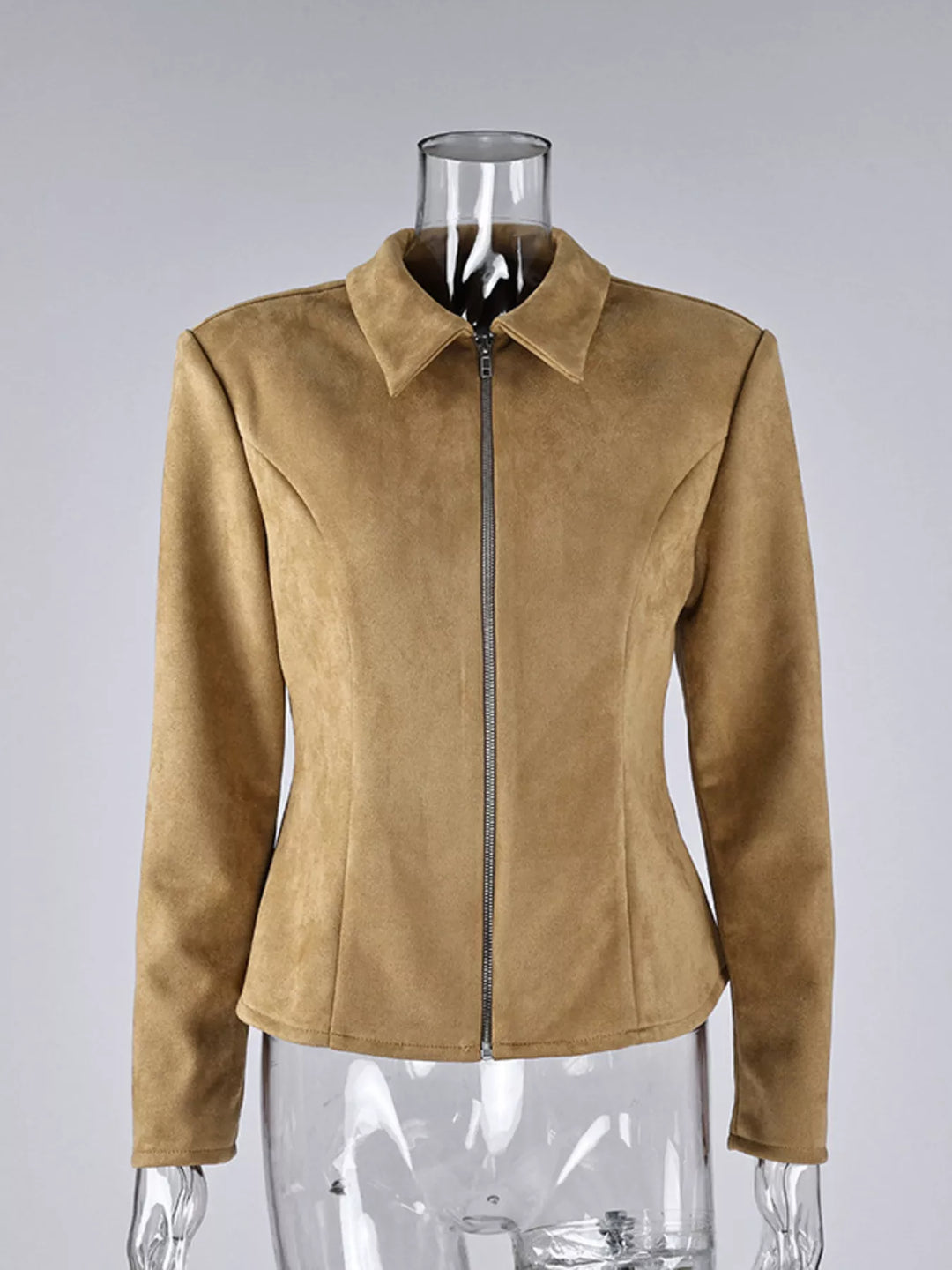 Suede Zip-Up Fitted Jacket