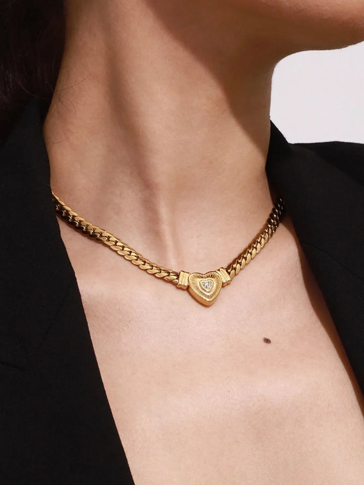 18K Gold-Plated Inlaid Zircon Heart Chain Necklace