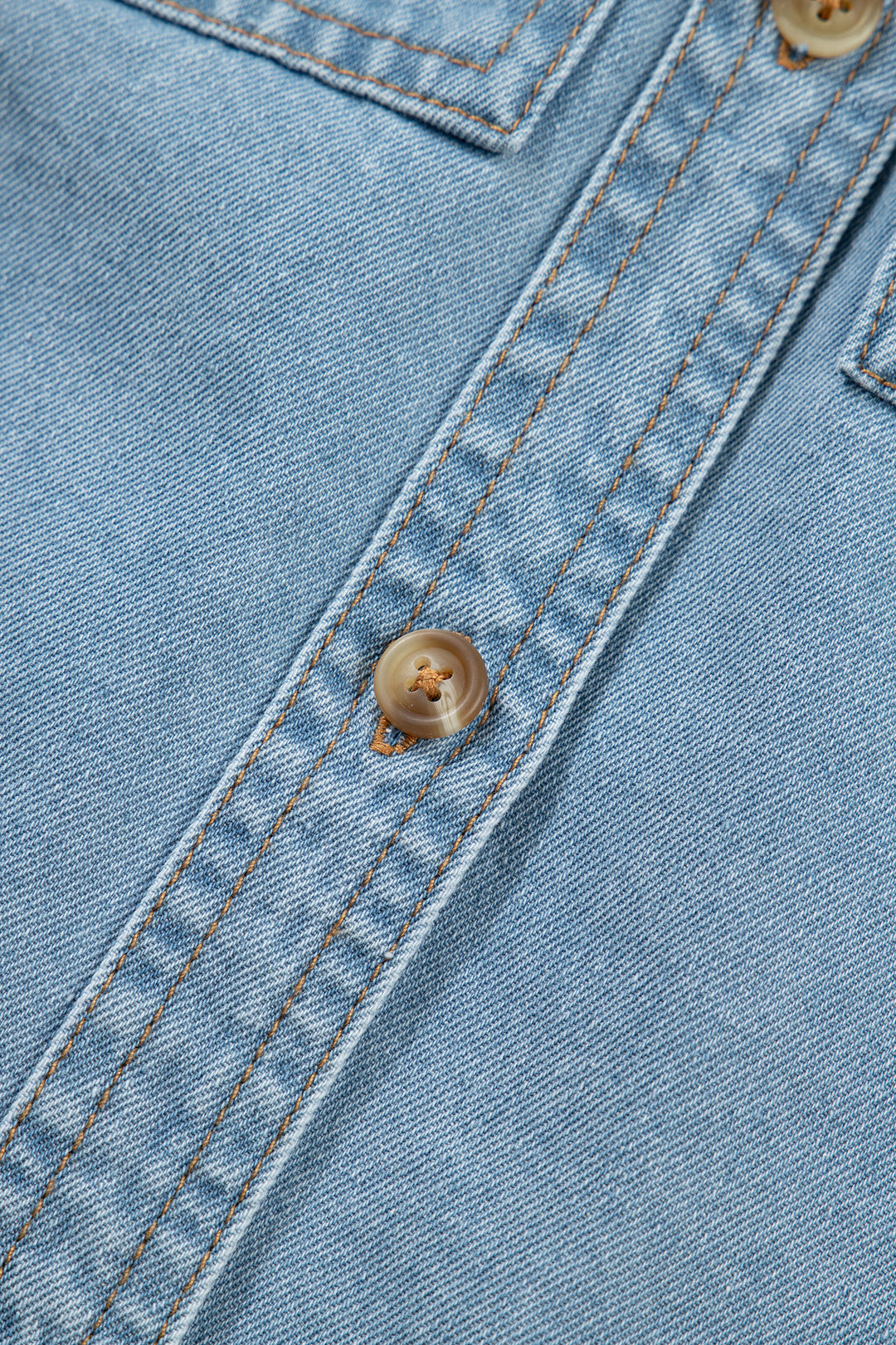 Myosotis Ruffle Detail Short Puff Sleeve Button Down Flap Pocket Denim Shirt