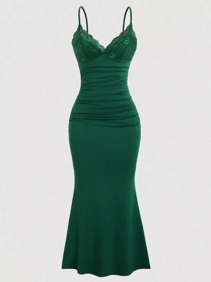 Lace Trim Ruched Mermaid Dress