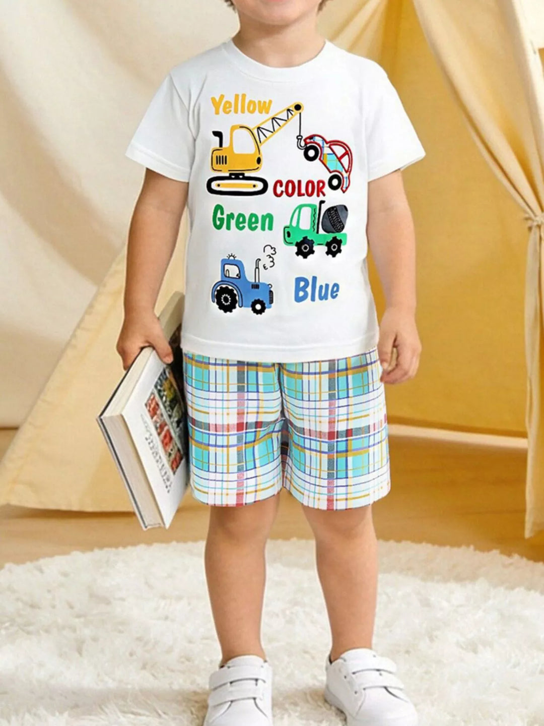 Children's Construction Vehicle Print Tee and Shorts Set