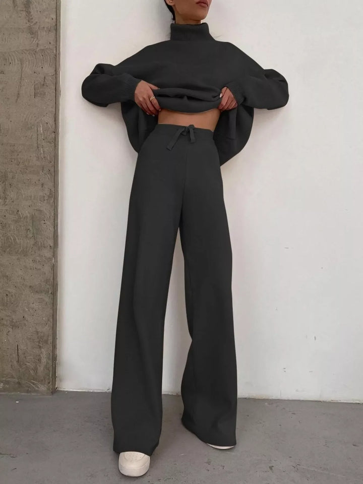 Full Size Turtleneck Long Sleeve Top and Pants Sweater Set Plus Size