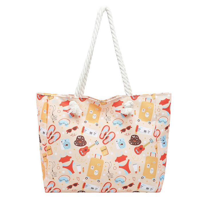 Womens Large-Capacity Striped Beach Tote Bag