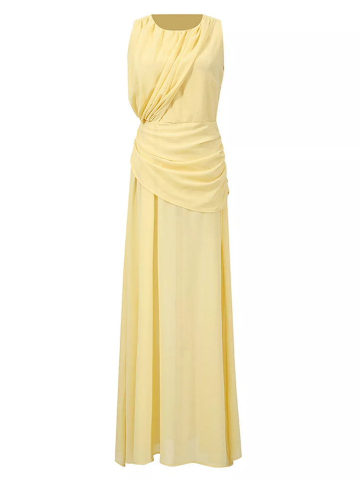 Sleeveless Ruched High-Slit Maxi Dress