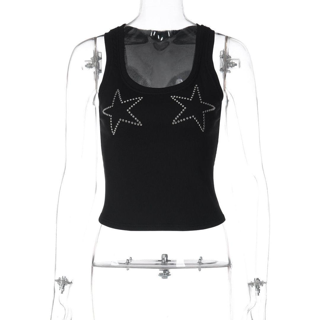 Women's Slim-fit Solid-color Rhinestone-embellished Versatile Top