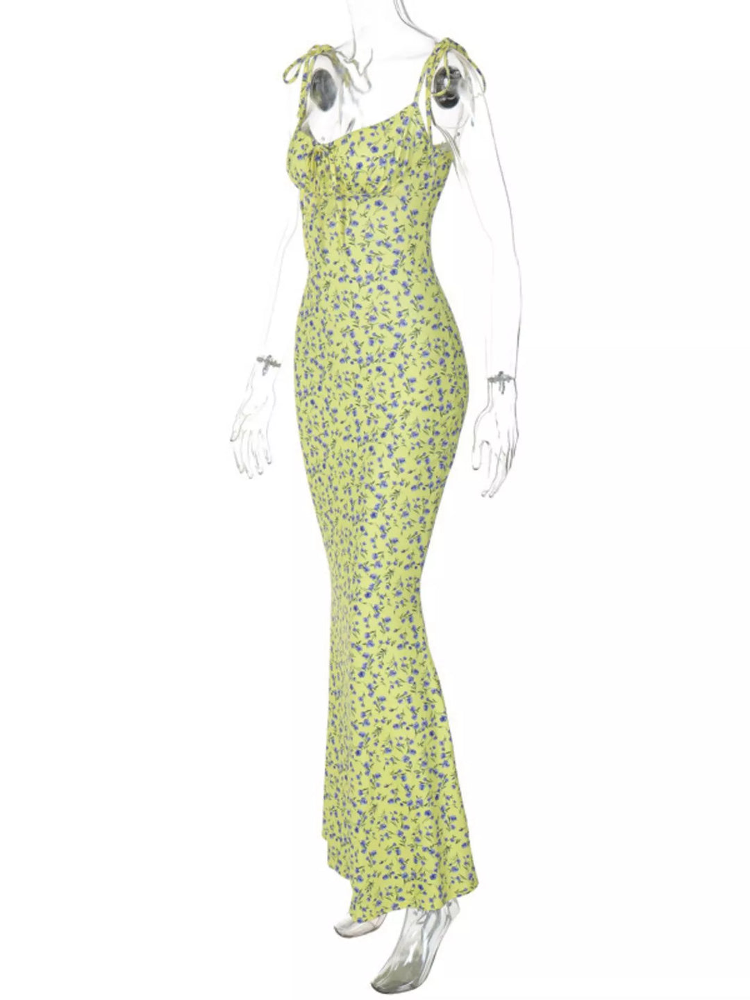 Floral Print Tie Strap Bodycon Maxi Dress