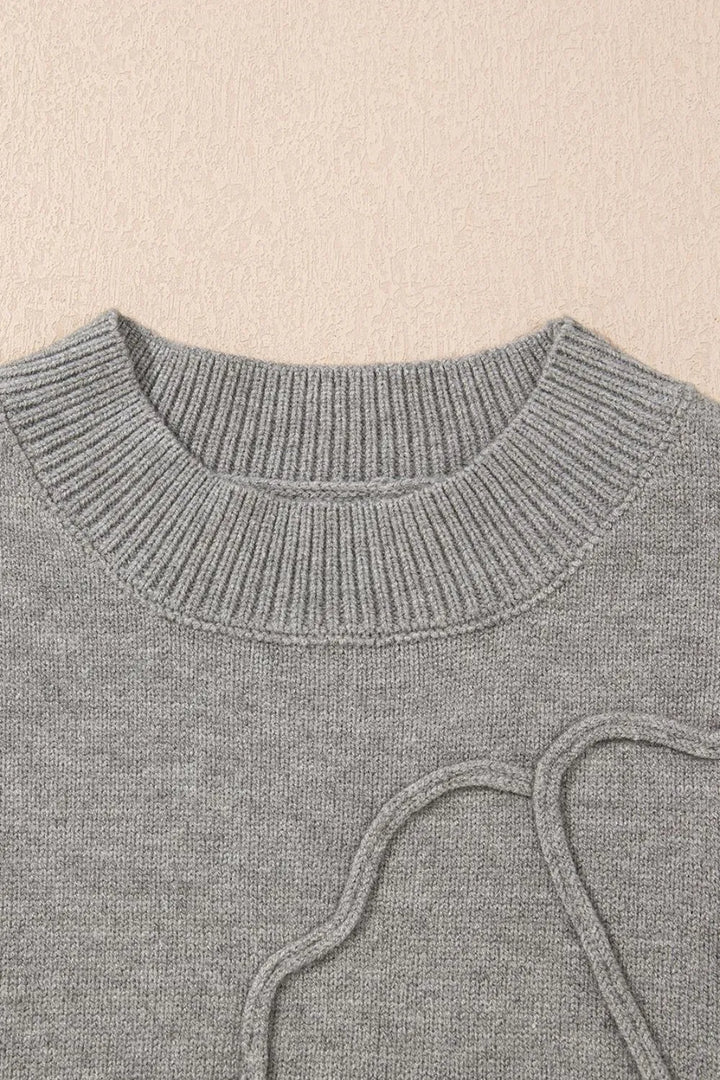 Flower Pattern Ribbed Trim Short Sleeve Boxy Sweater