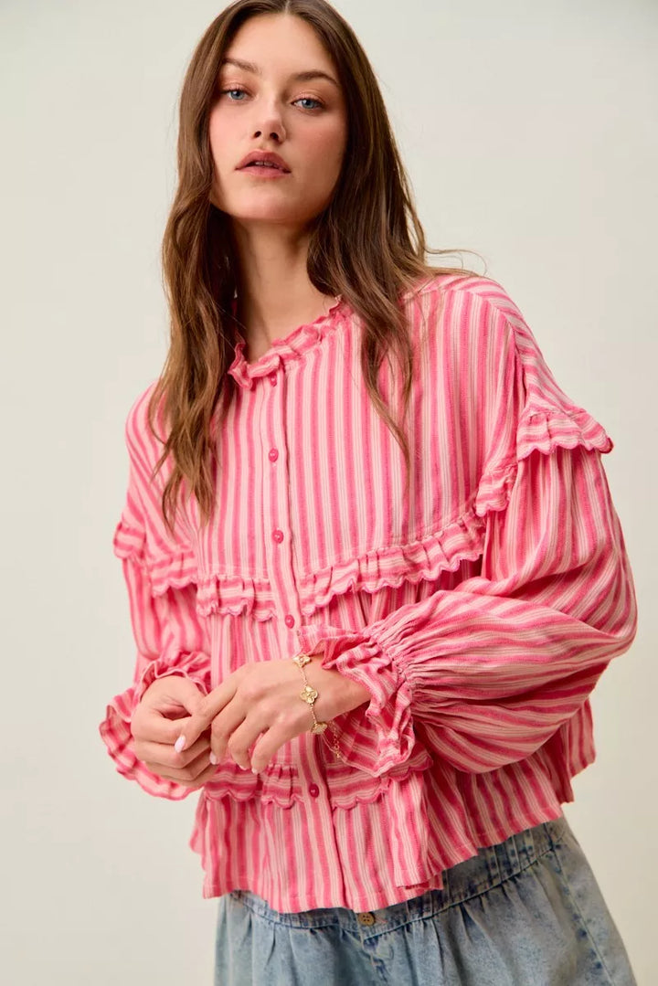SO ME Variegated Stripe Reversible Flowy Boho Blouse
