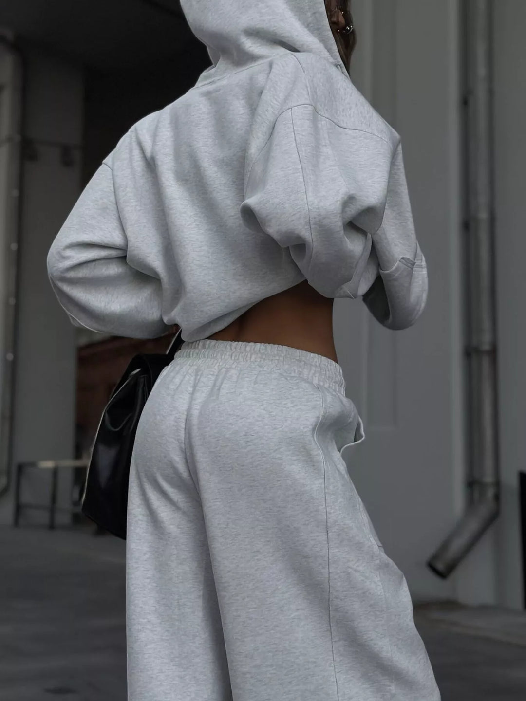 Oversized Zip-Up Hoodie and Wide-Leg Pants Set
