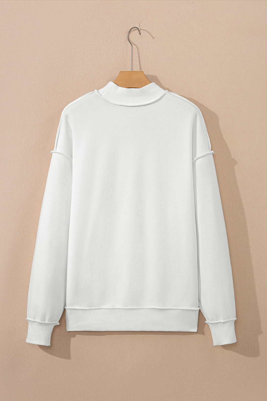 White Oversize Drop Shoulder Reversible Mock Neck Sweatshirt