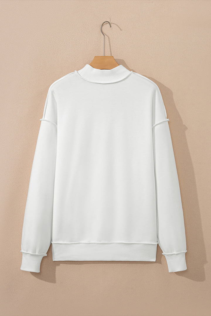 White Oversize Drop Shoulder Reversible Mock Neck Sweatshirt