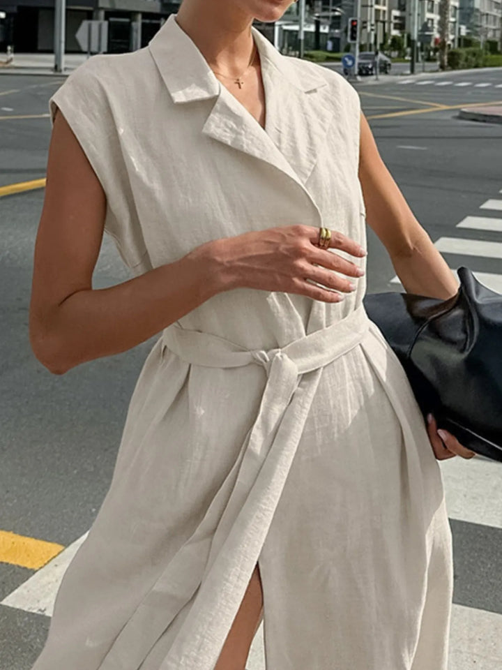 Tie Waist Cap Sleeve Maxi Dress