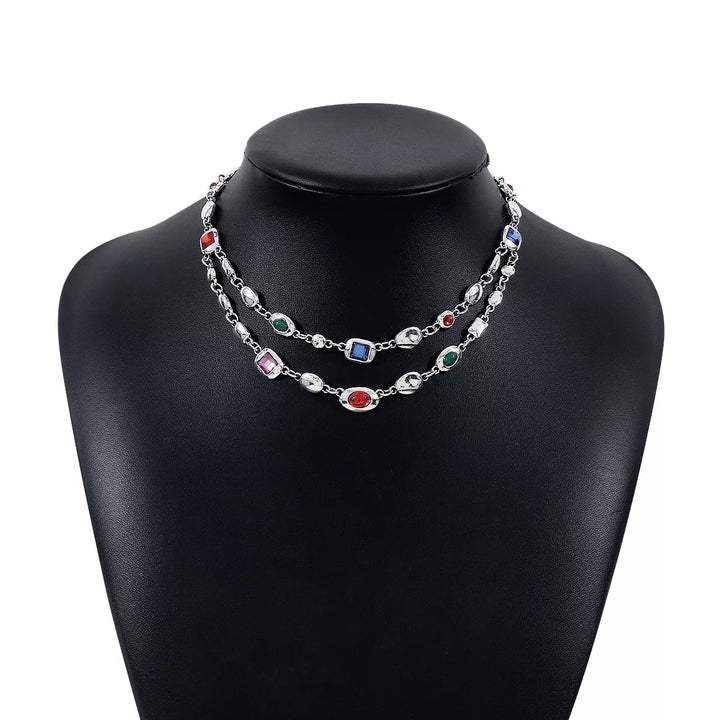 Vintage Multi-Gemstone Double Layered Necklace